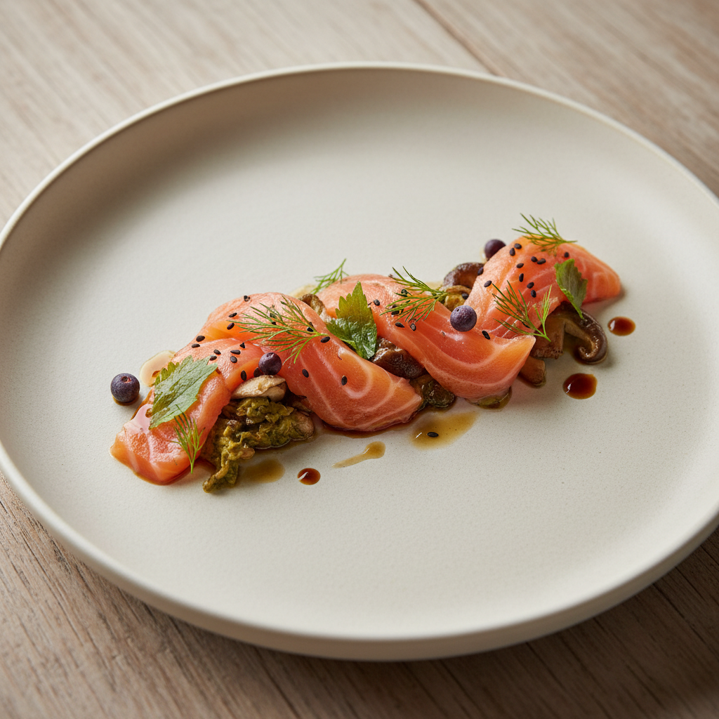 Juniper Cured Salmon with Shiitake